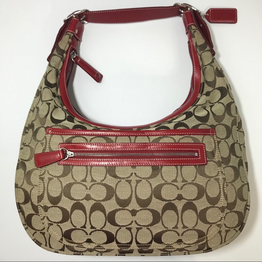 Signature Coach Red Leather Trim Shoulder Bag